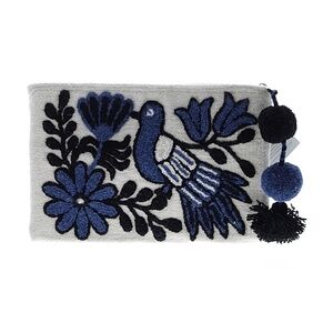 NEW! Noonday Collection Embroidered Zippered Clutch Pouch Blue Bird Floral Print